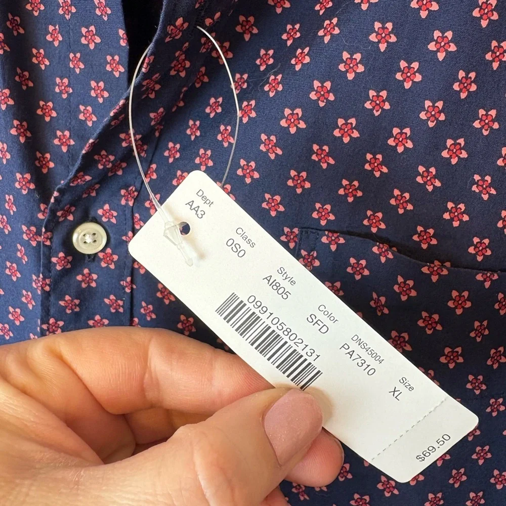 J Crew Classic Untucked Shirt Organic Cotton Navy Floral Men’s XL Button Down